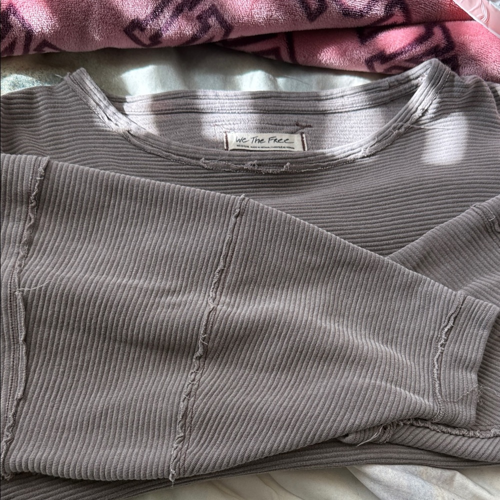 We The Free Brown- Grey Ribbed Top